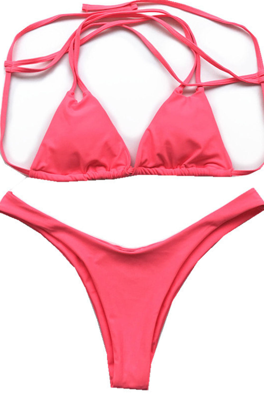 Women Triangle Strappy Bra Thin Panty Beach Swimsuit