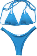 Women Triangle Strappy Bra Thin Panty Beach Swimsuit
