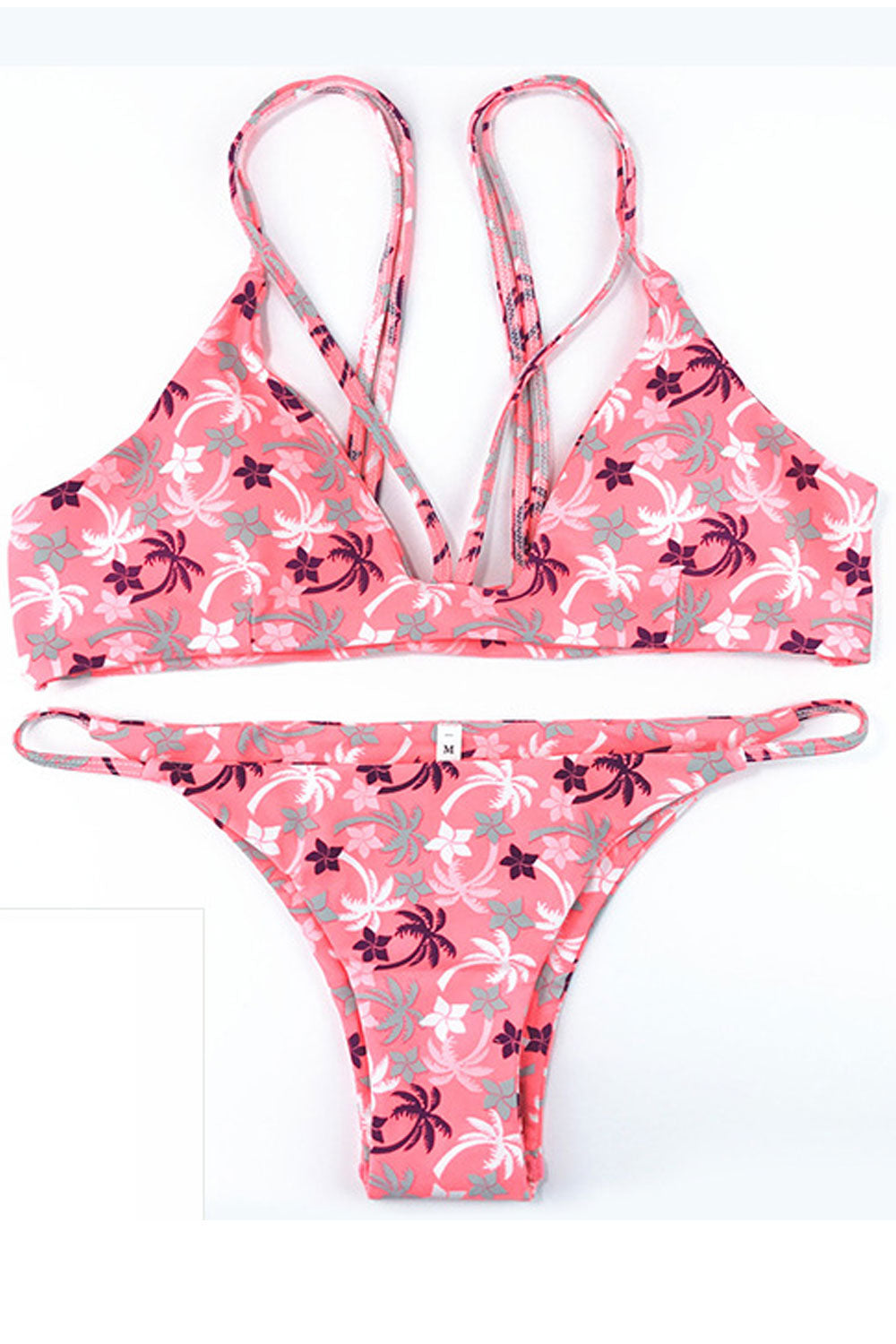 Women Printed Cross Strap Two Piece Floral Swimsuit