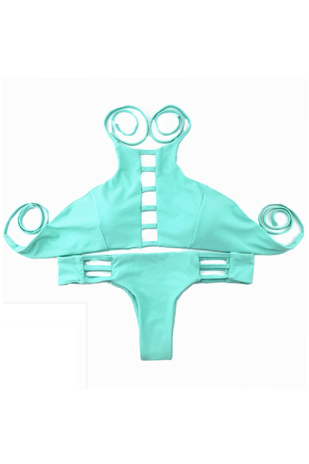 Women Fashion Hollow Design Tie Strap Swimsuit Set