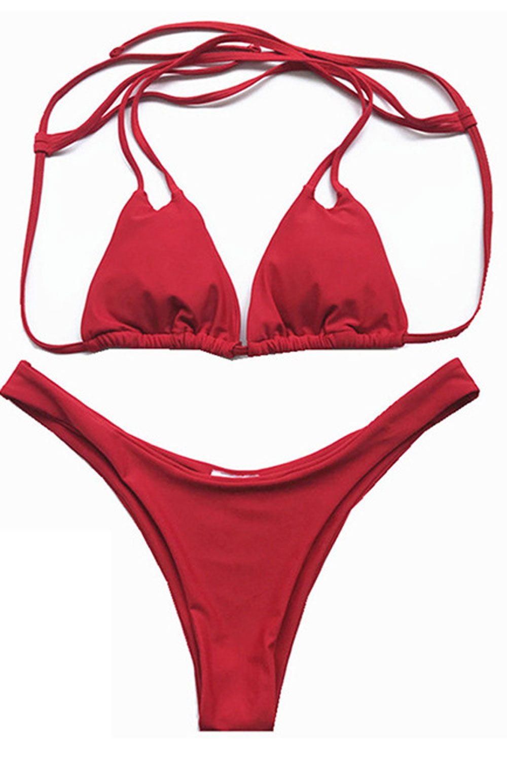 Women Halter Tie Bra Thin Panty Two Piece Swimsuit