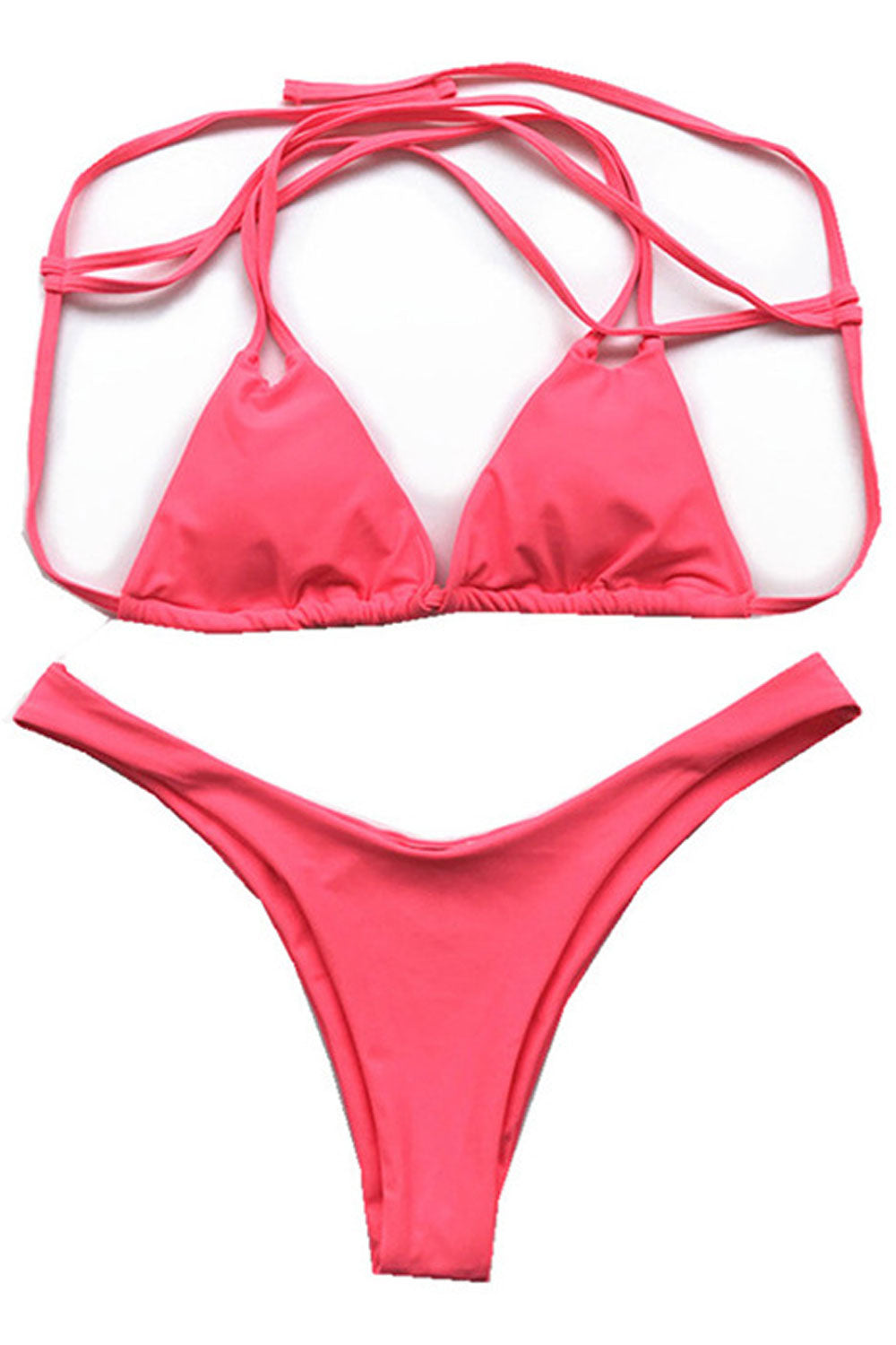 Women Halter Tie Bra Thin Panty Two Piece Swimsuit