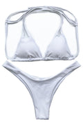 Women Halter Tie Bra Thin Panty Two Piece Swimsuit