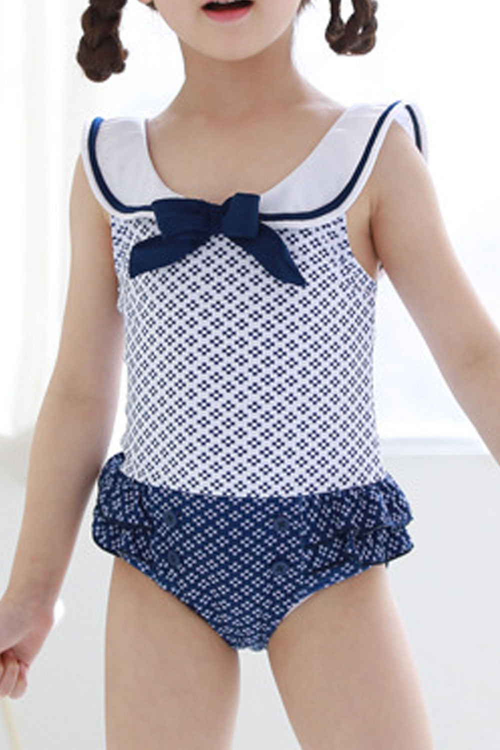 Baby Girls Simple Printed Pattern Bow Decorated One Piece swimsuit