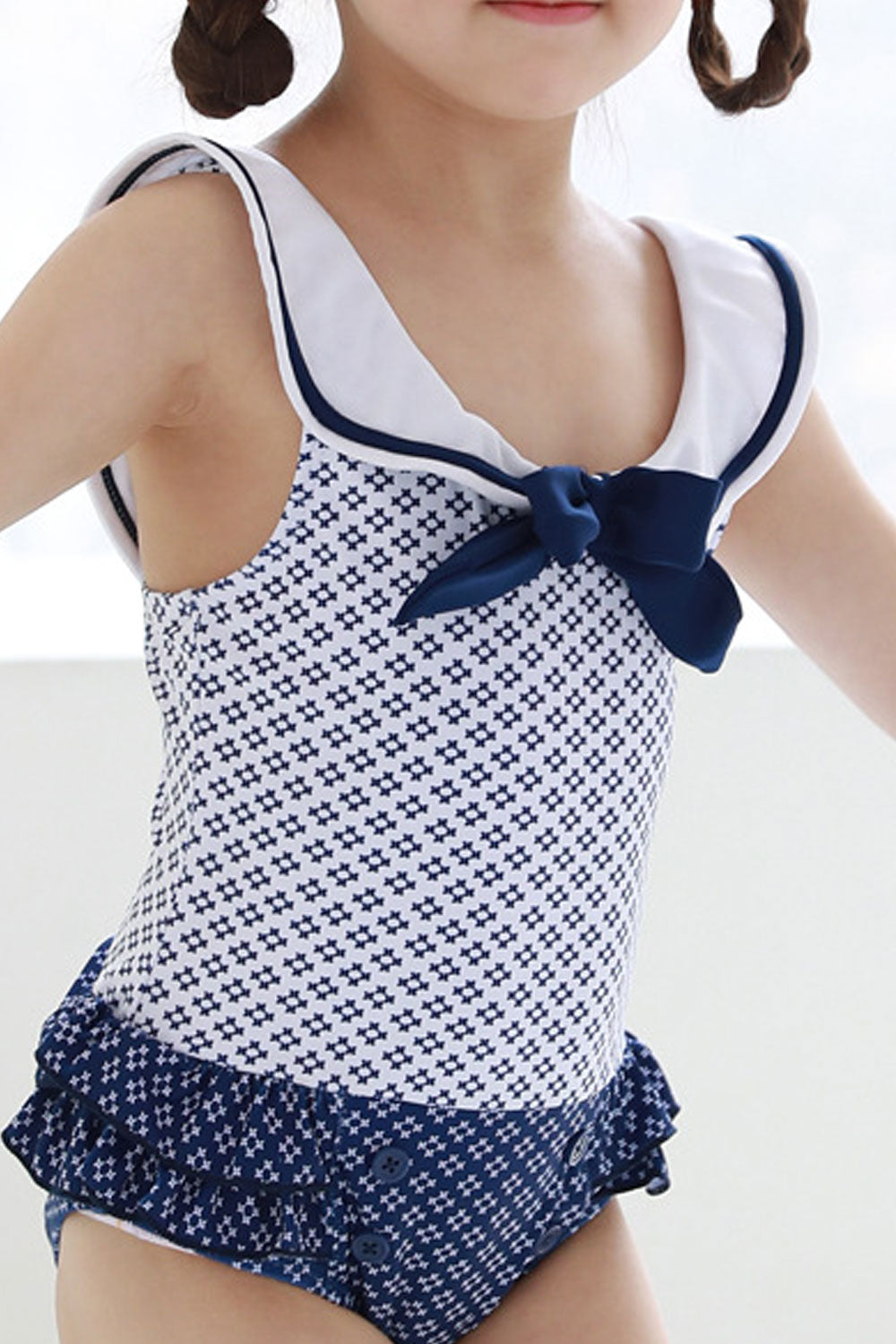 Baby Girls Simple Printed Pattern Bow Decorated One Piece swimsuit