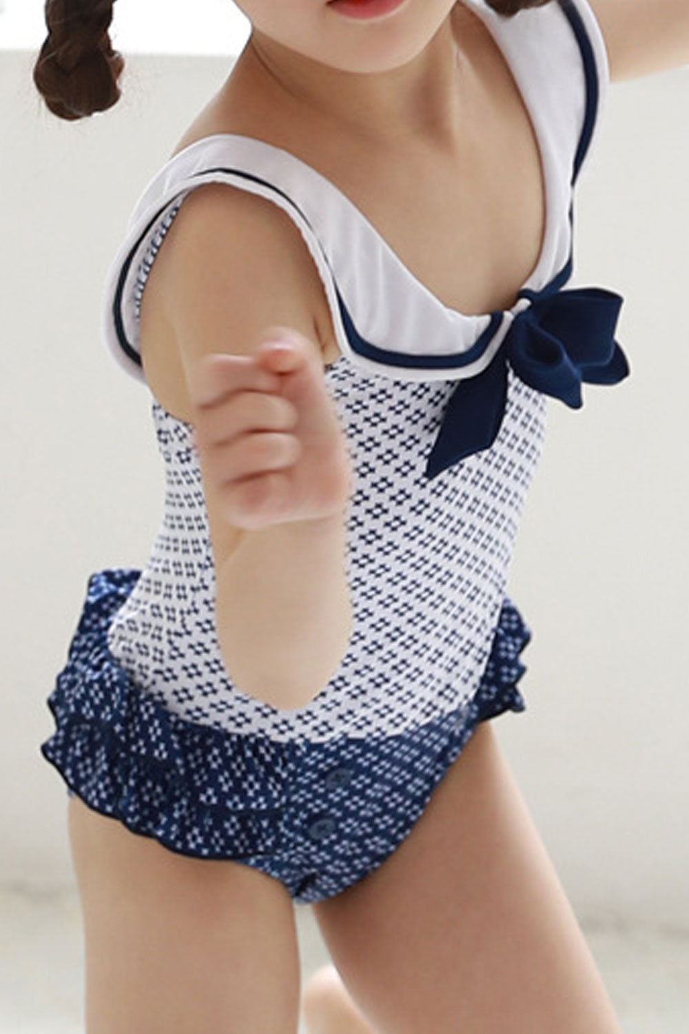 Baby Girls Simple Printed Pattern Bow Decorated One Piece swimsuit