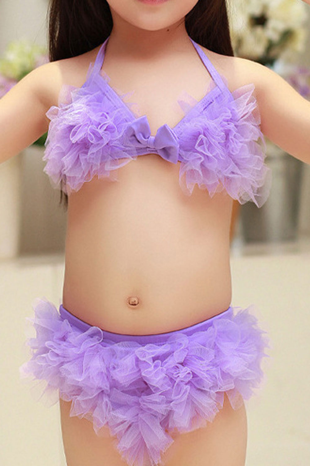 Baby Girls Cute & Pretty Tie Knot Neck Bow Decorated Swimsuit