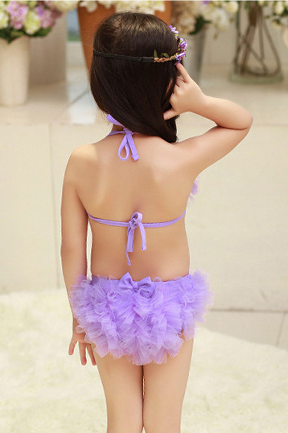 Baby Girls Cute & Pretty Tie Knot Neck Bow Decorated Swimsuit