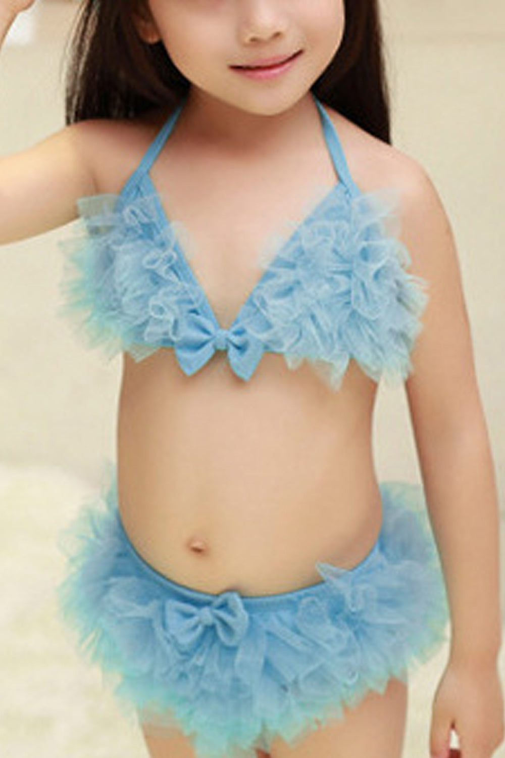 Baby Girls Cute & Pretty Tie Knot Neck Bow Decorated Swimsuit
