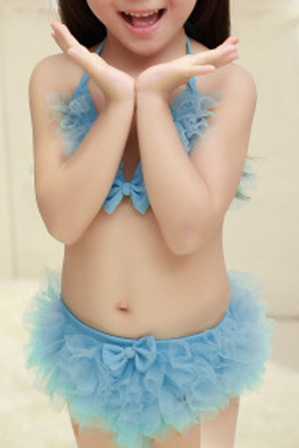Baby Girls Cute & Pretty Tie Knot Neck Bow Decorated Swimsuit