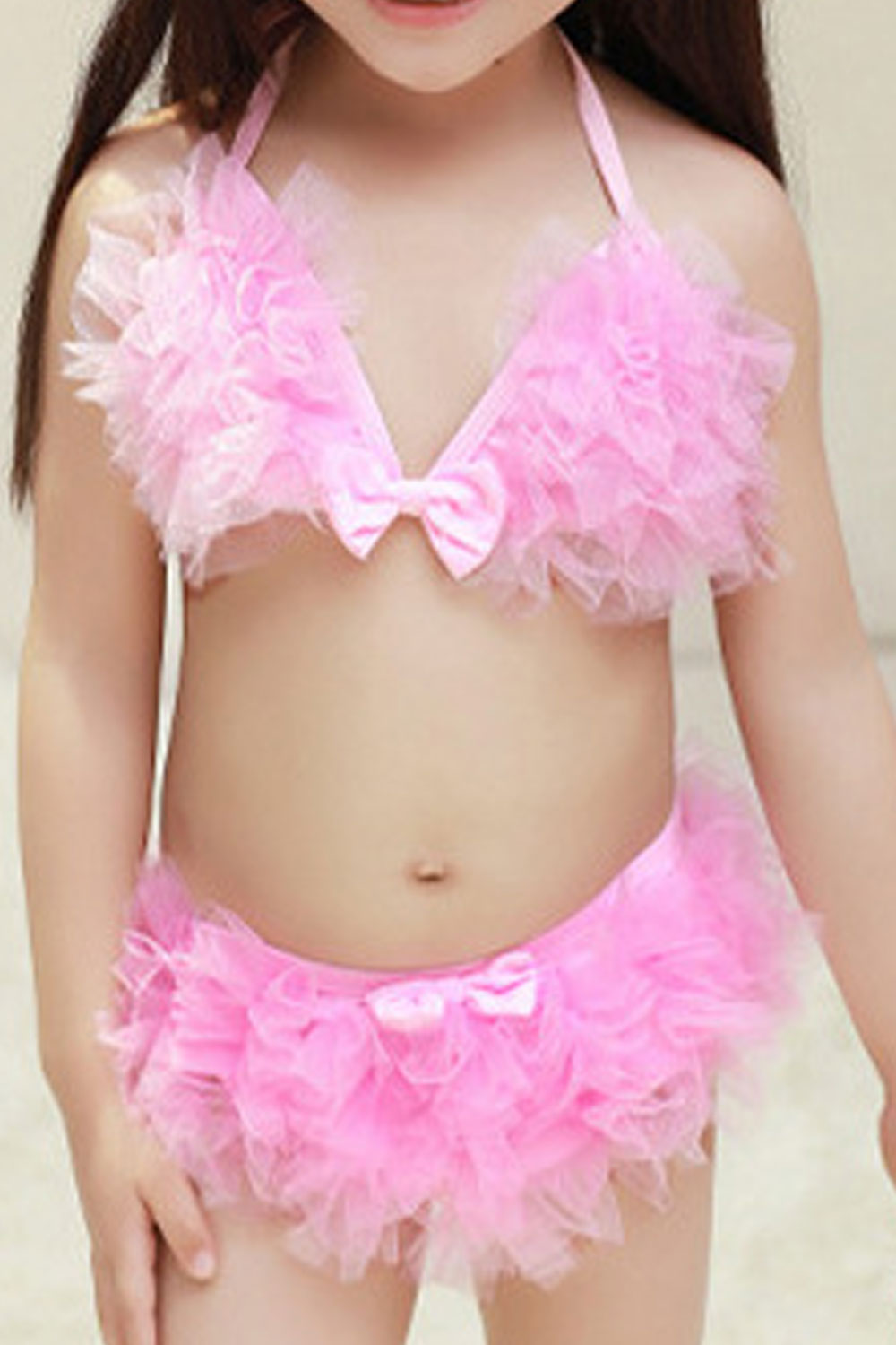Baby Girls Cute & Pretty Tie Knot Neck Bow Decorated Swimsuit