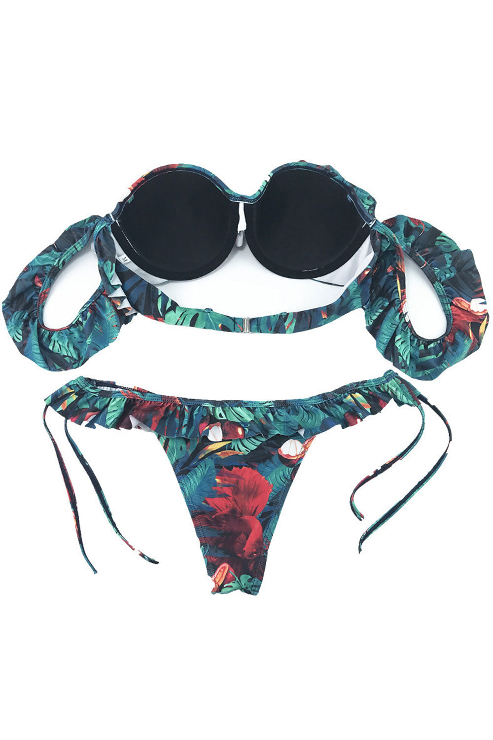 Women Ruffled Trim Printed Elegant Two Piece Swimwear