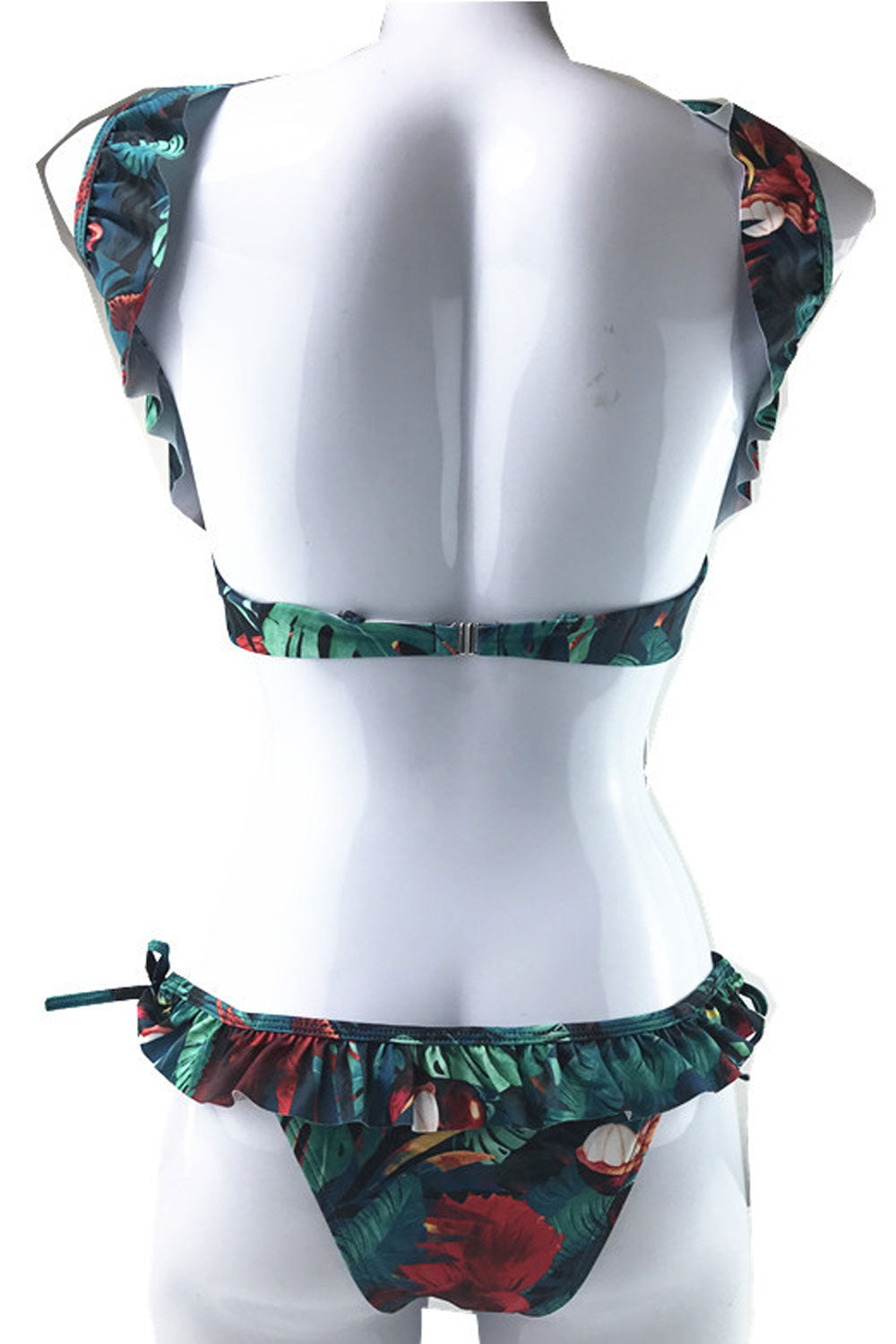 Women Ruffled Trim Printed Elegant Two Piece Swimwear