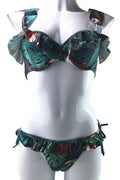 Women Ruffled Trim Printed Elegant Two Piece Swimwear