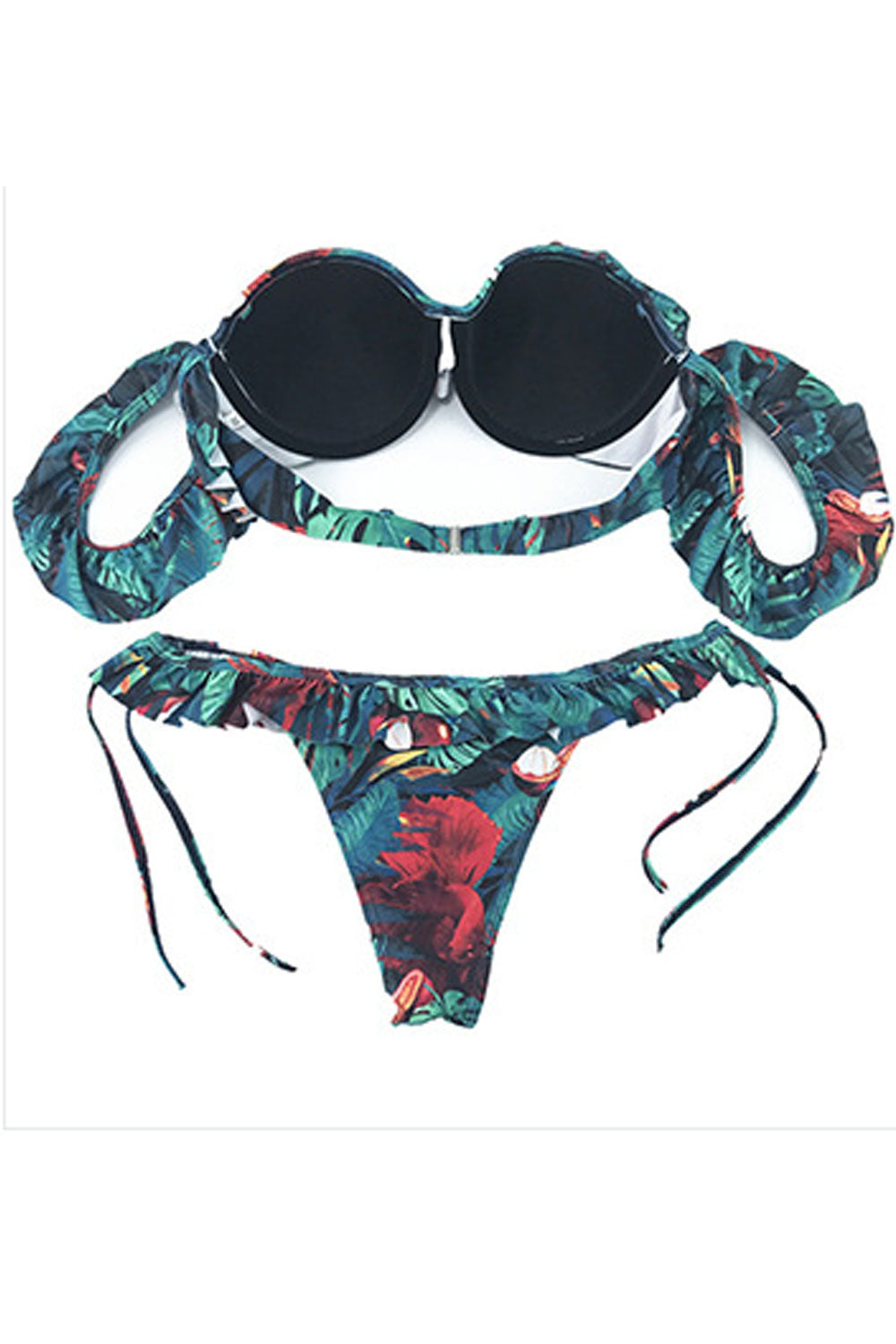 Women Fashion Look Ruffled Tie Strap Printed Swim Set