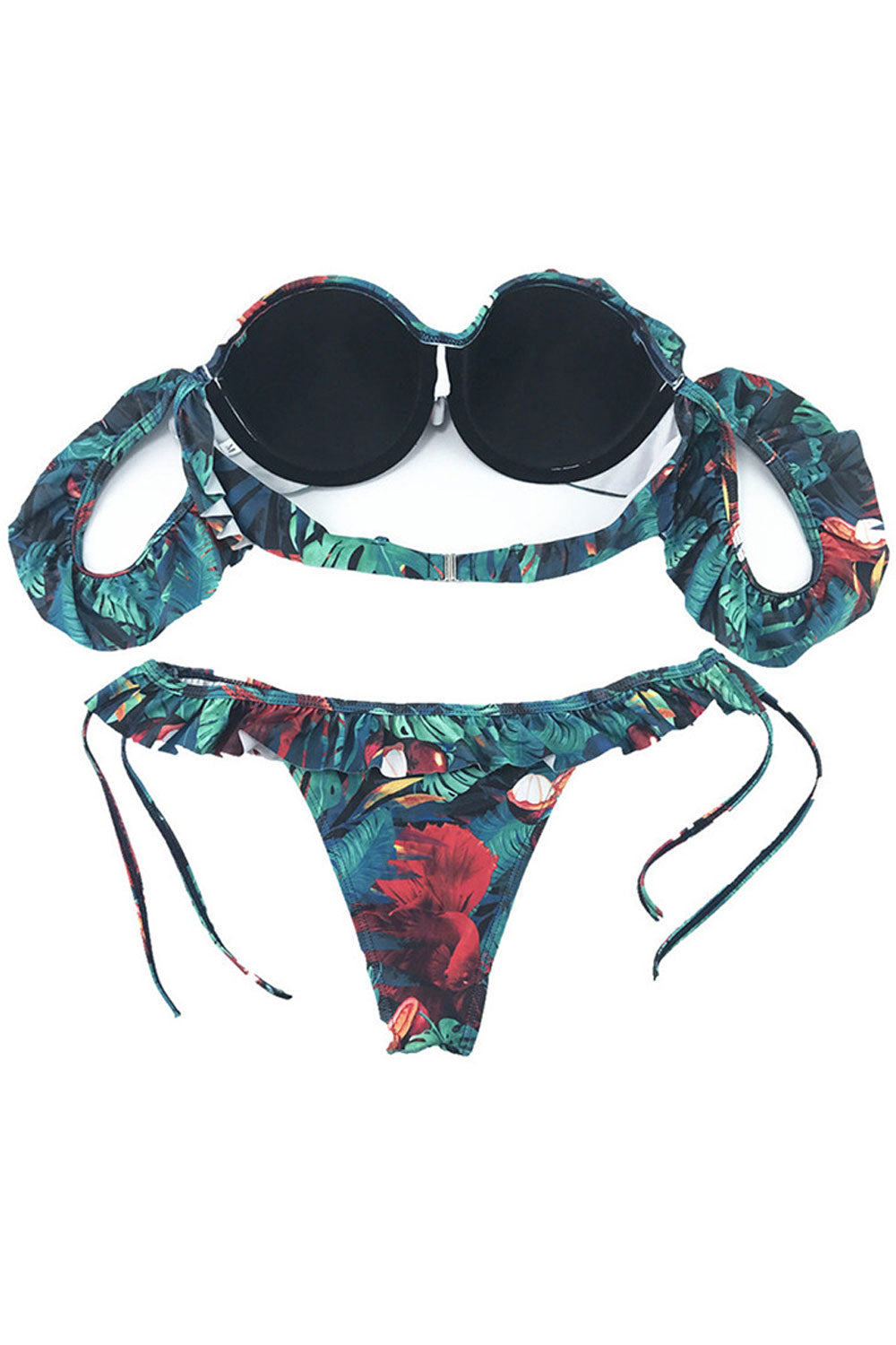 Women Fashion Look Ruffled Tie Strap Printed Swim Set