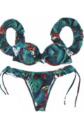 Women Fashion Look Ruffled Tie Strap Printed Swim Set