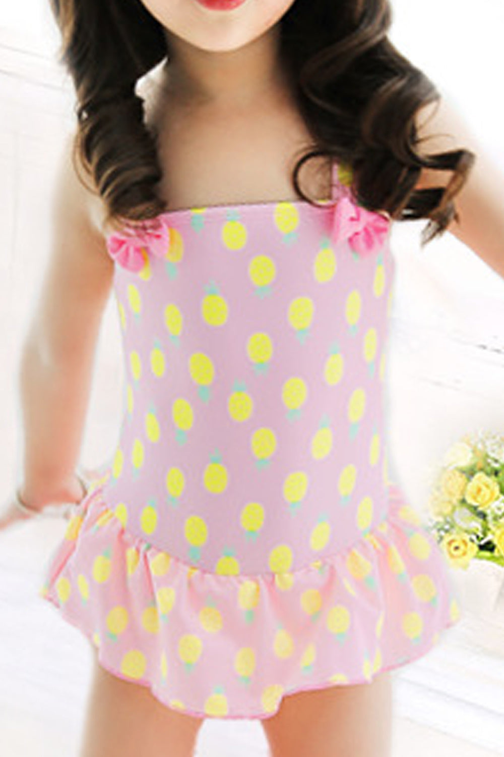 Baby Girls Ruffled Waist Pineapple Printed Swimsuit