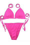 Women Solid Pattern Triangle Tie Strap Swimsuit Set