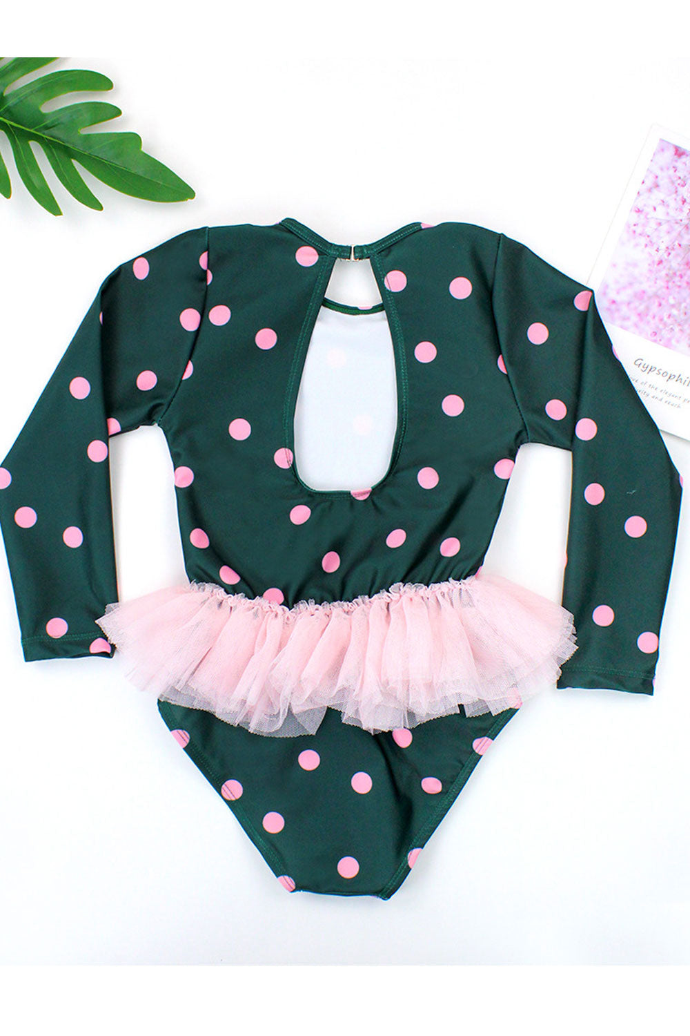 Baby Girls Stylish Polka Dot Round Neck One Piece Swimsuit