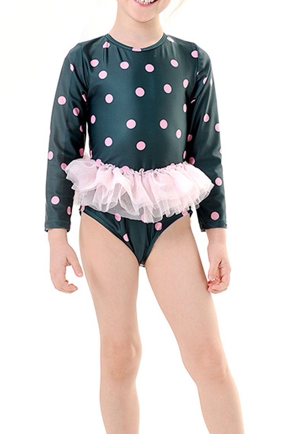 Baby Girls Stylish Polka Dot Round Neck One Piece Swimsuit
