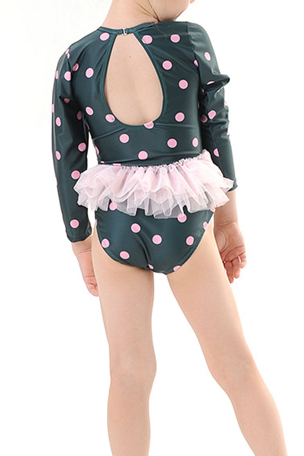 Baby Girls Stylish Polka Dot Round Neck One Piece Swimsuit