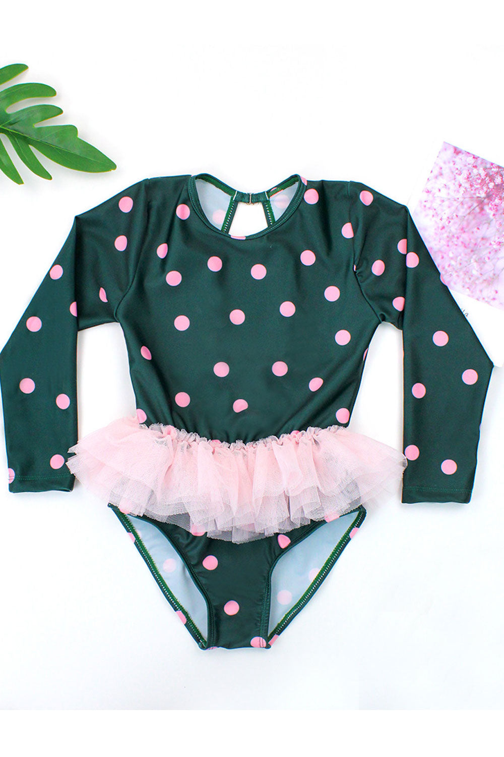 Baby Girls Stylish Polka Dot Round Neck One Piece Swimsuit