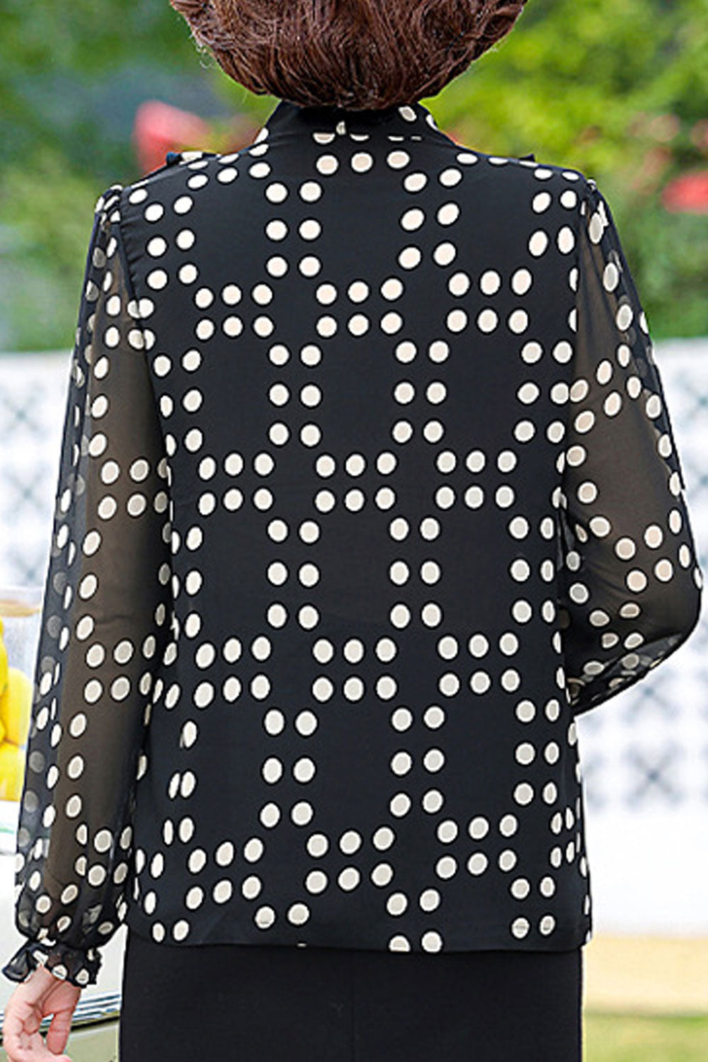 Women New Design Fashionable Ribbon Collar Long Sleeved Polka Dots Printed Fresh and Sweet Style Summer Casual Chiffon Top