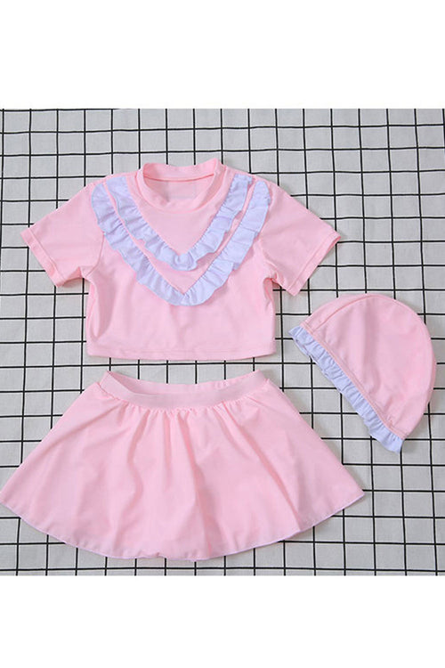 Baby Girls Fashionable Trim Ruffles Pleated Skirt Swimsuit