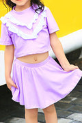 Baby Girls Fashionable Trim Ruffles Pleated Skirt Swimsuit