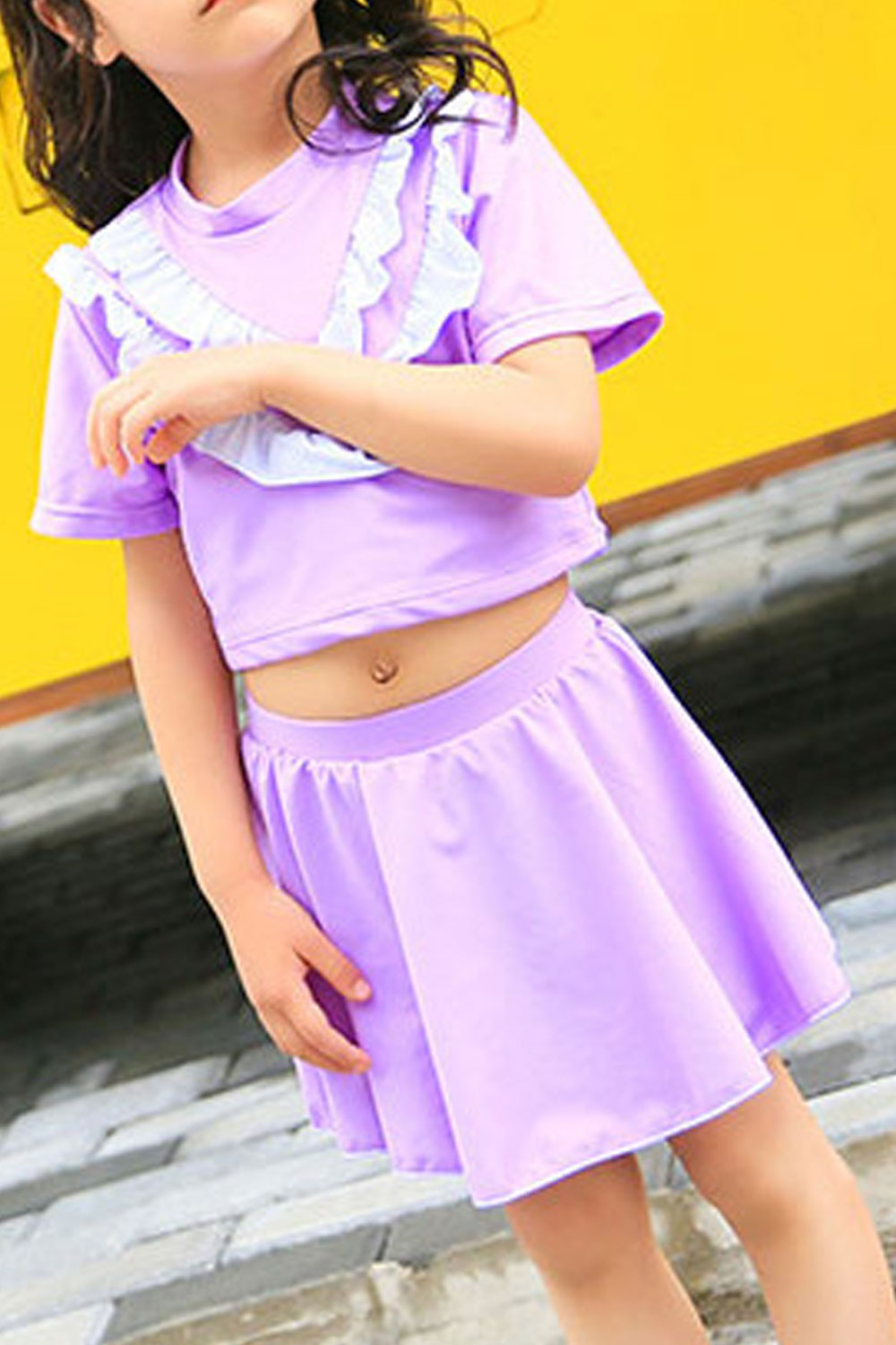 Baby Girls Fashionable Trim Ruffles Pleated Skirt Swimsuit