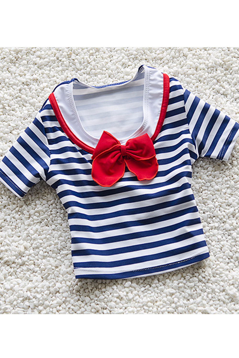 Baby Girls Short Sleeve Striped Pattern Swimsuit