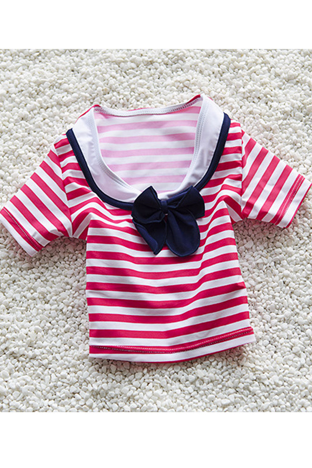 Baby Girls Short Sleeve Striped Pattern Swimsuit