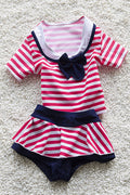 Baby Girls Short Sleeve Striped Pattern Swimsuit