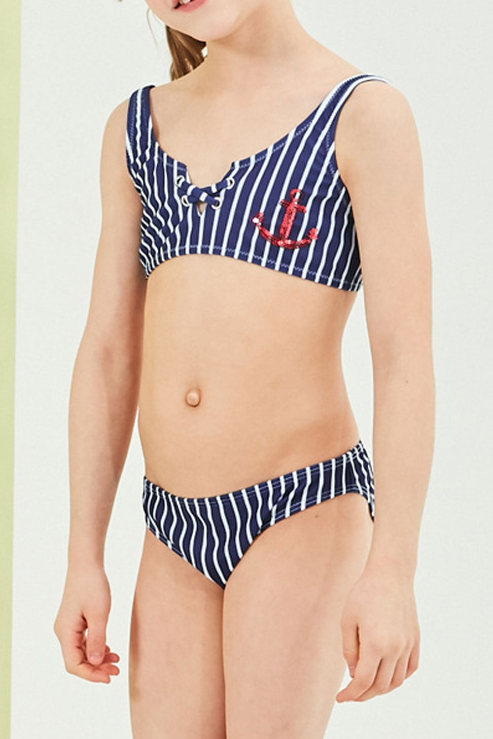 Baby Girls Stripe Printed Adjustable Strap Neck Swimsuit