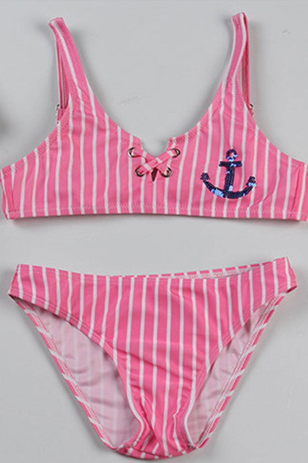 Baby Girls Stripe Printed Adjustable Strap Neck Swimsuit