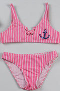 Baby Girls Stripe Printed Adjustable Strap Neck Swimsuit