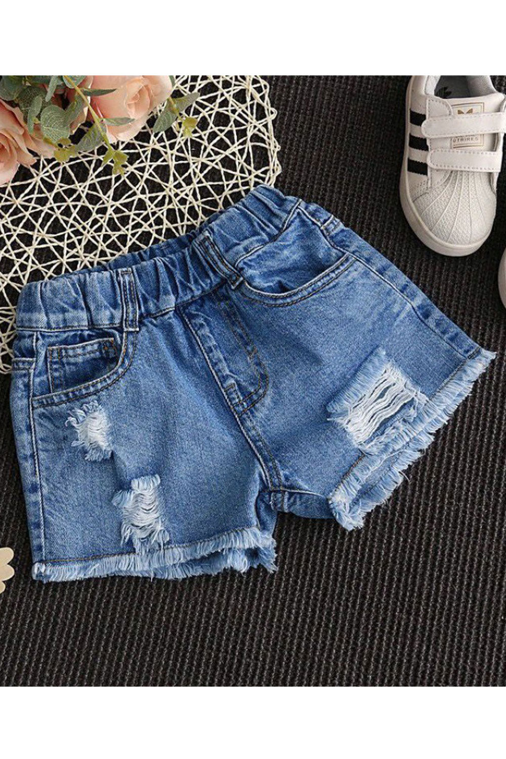 Kids girls New Frayed Denim with Holes Thin Summer Shorts