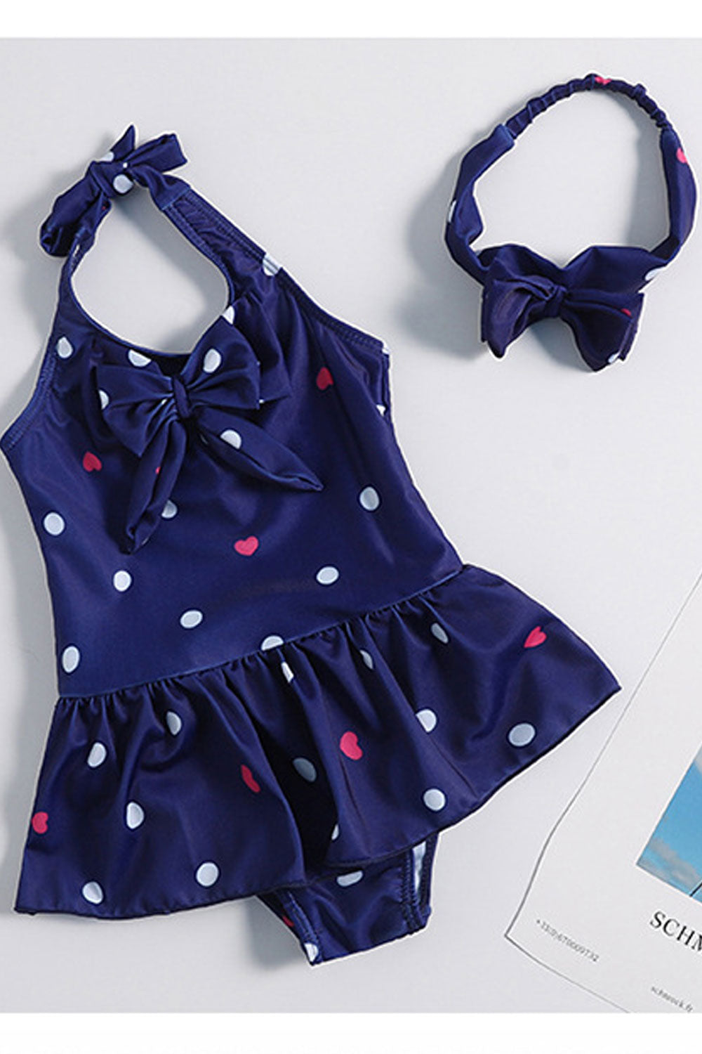 Baby Girls Beautiful Polka Dot Bow Decorated Swimsuit