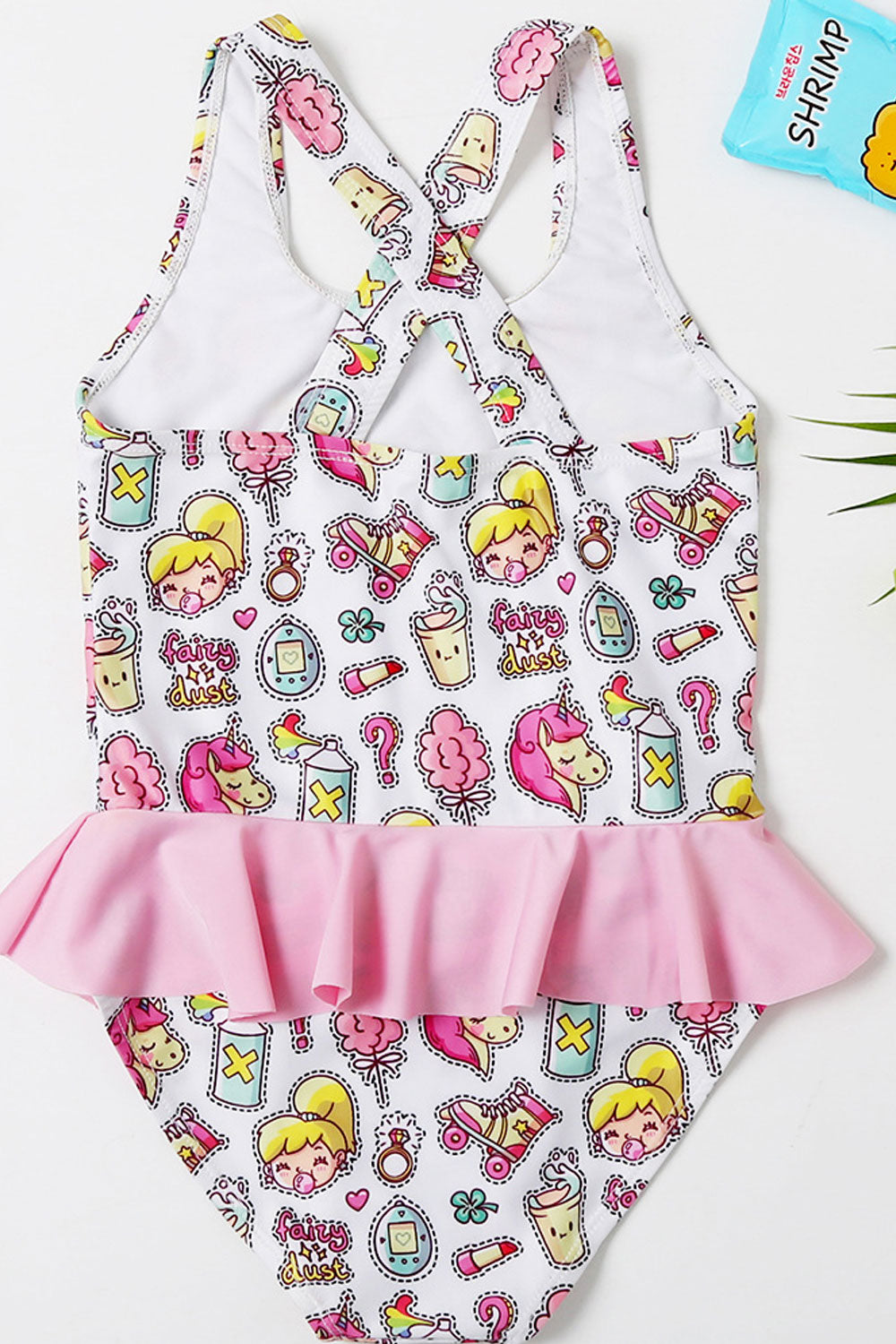Baby Girls Cartoon Printed Cross Strap Neck One Piece Swimsuit