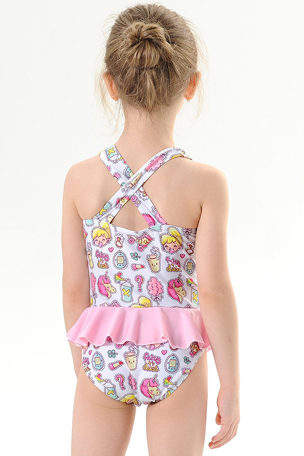 Baby Girls Cartoon Printed Cross Strap Neck One Piece Swimsuit