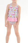 Baby Girls Cartoon Printed Cross Strap Neck One Piece Swimsuit