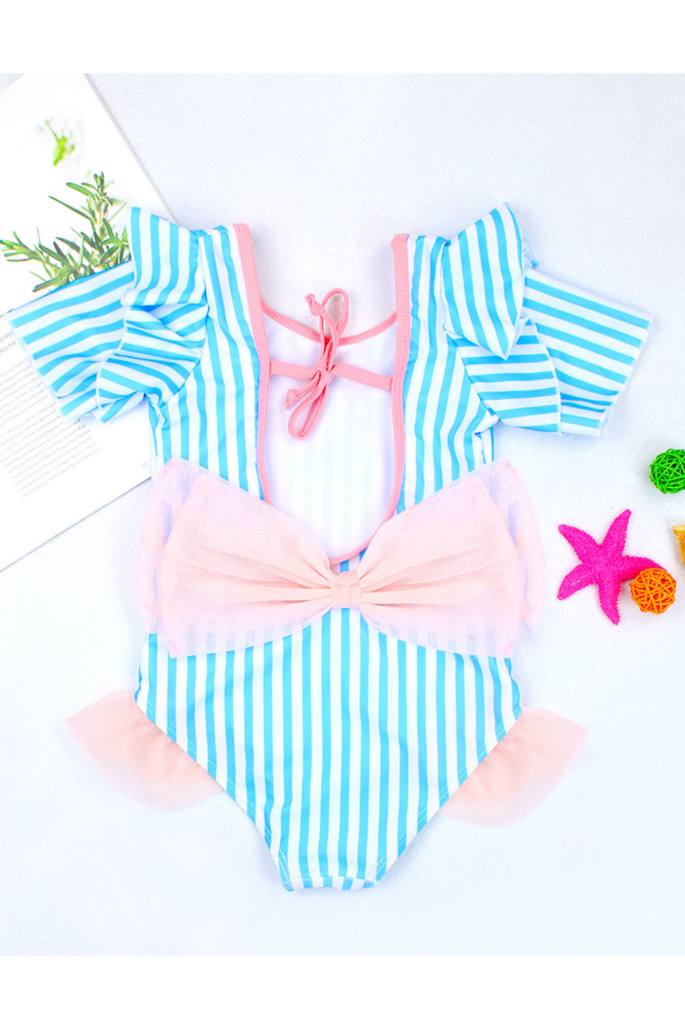 Baby Girls Ruffled Sleeve Bow Back One Piece Swimsuit