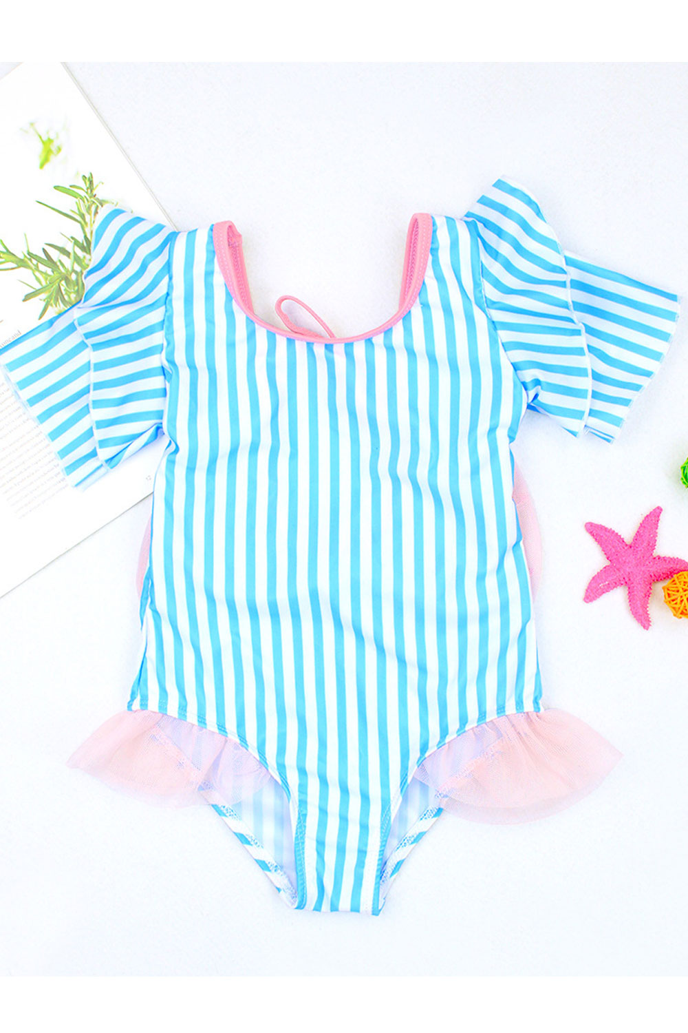 Baby Girls Ruffled Sleeve Bow Back One Piece Swimsuit