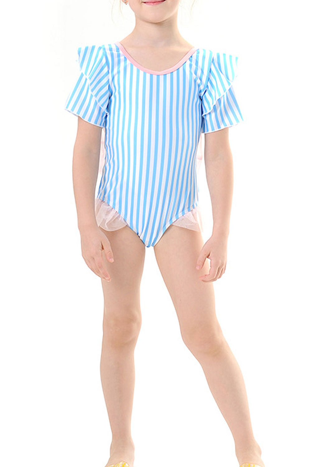Baby Girls Ruffled Sleeve Bow Back One Piece Swimsuit