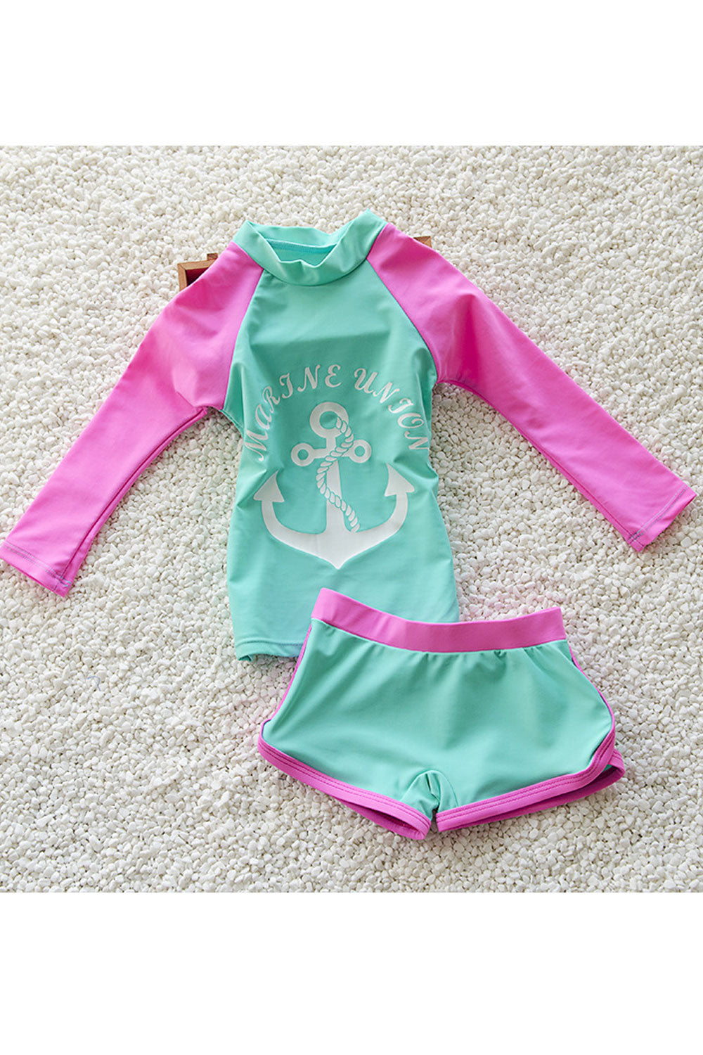 Baby Girls Long Sleeve High Neck Letter Printed Swimsuit Set
