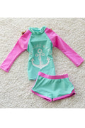 Baby Girls Long Sleeve High Neck Letter Printed Swimsuit Set