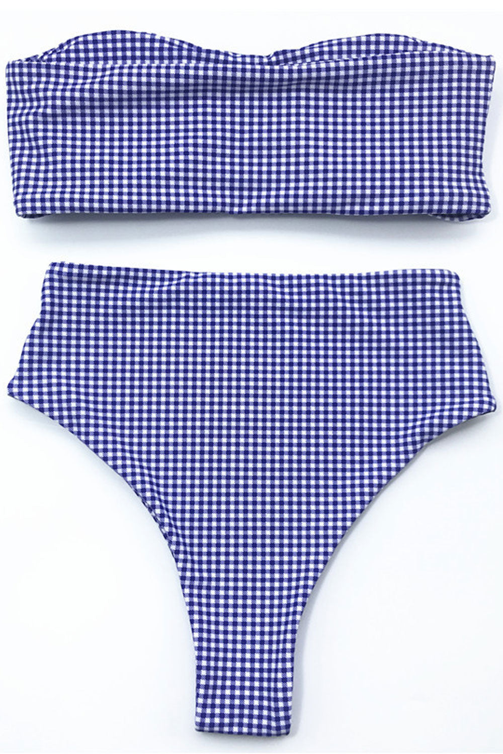 Women Tiny Plaid Strapless Two Piece Swimsuit Set