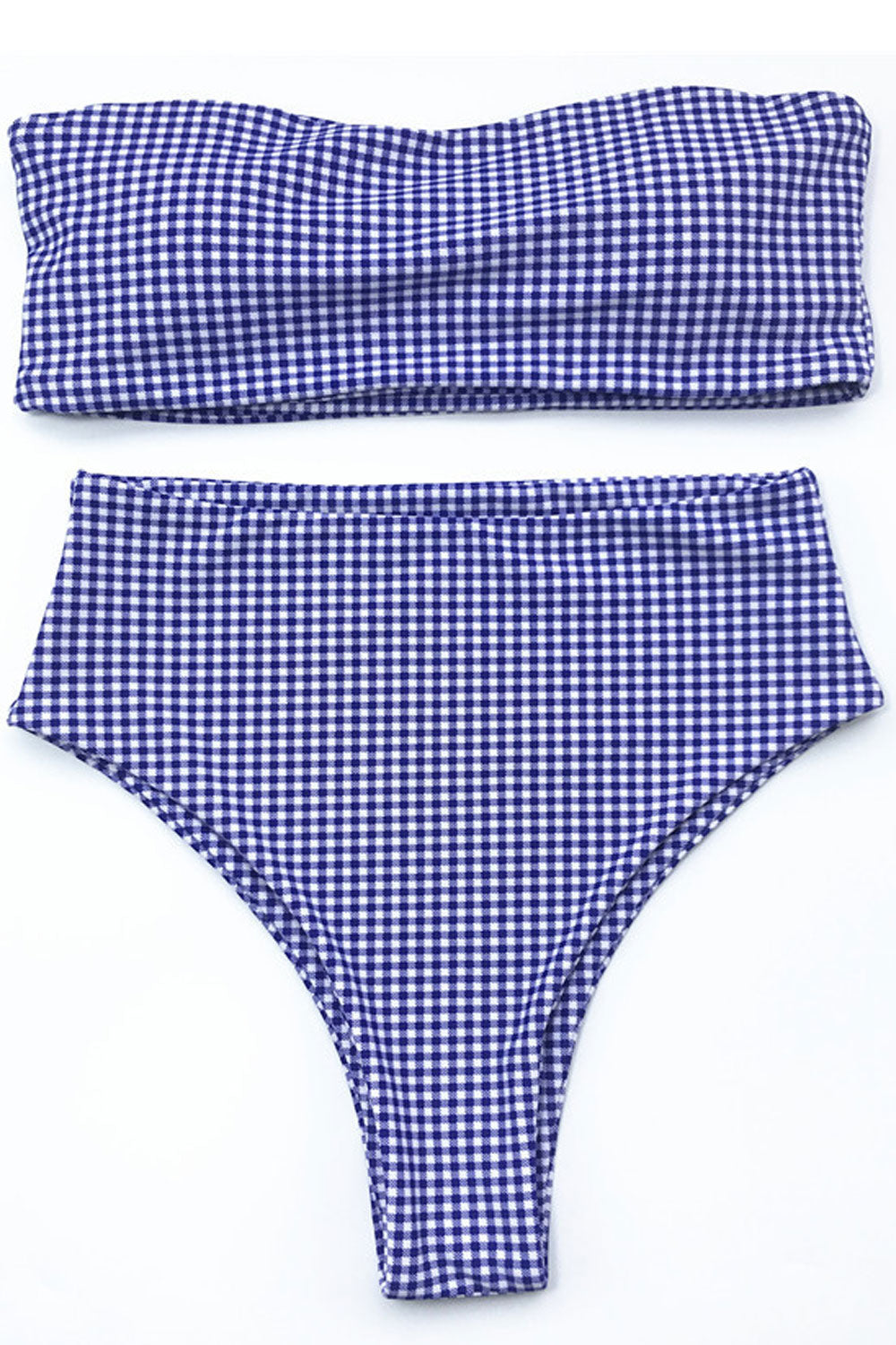 Women Tiny Plaid Strapless Two Piece Swimsuit Set
