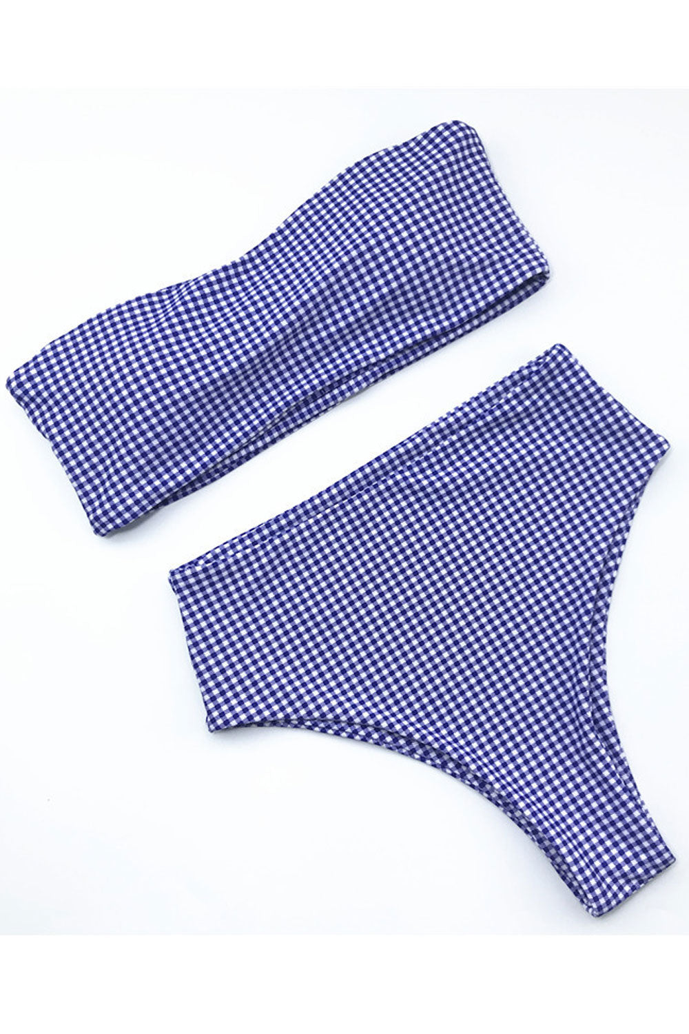 Women Tiny Plaid Strapless Two Piece Swimsuit Set